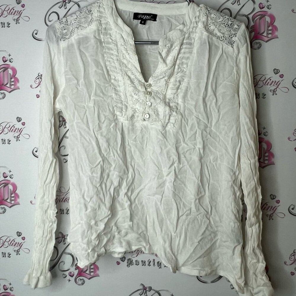 Papa Vancouver top boho Lacie Angel White Blouse with Lace Accents